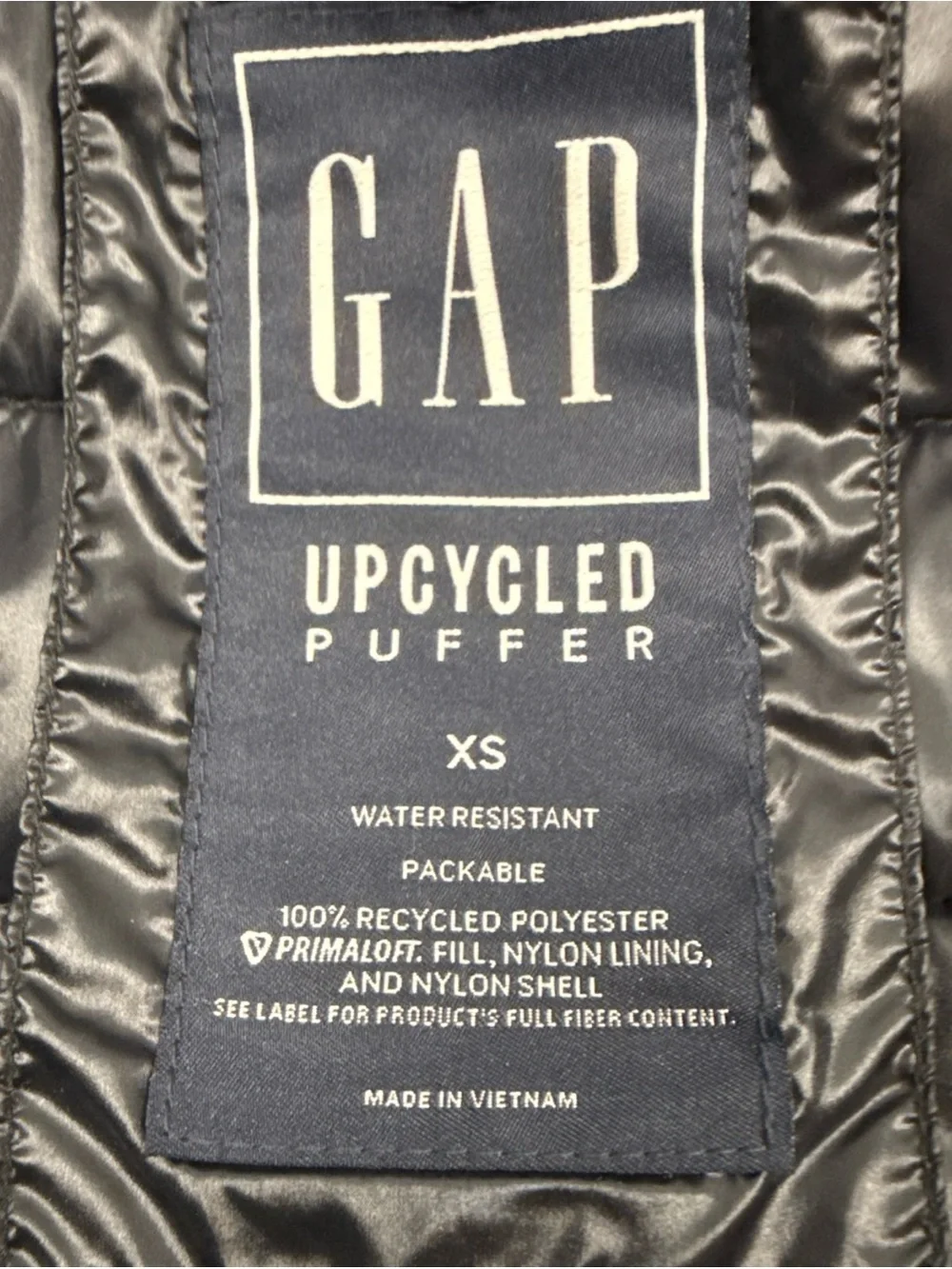 GAP Upcycled Long Puffer Hooded Lightweight Coat Parka Jacket XS Black Packable